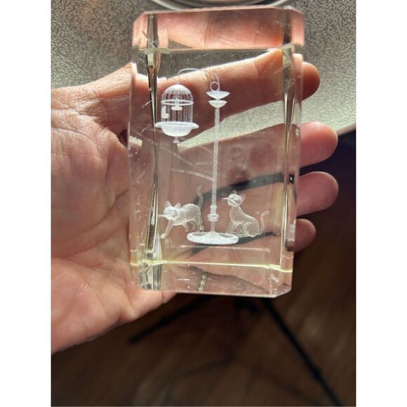 Vintage Bird Cage Bubblegram Glass Paperweight, Vitrograph 3D Laser Etched Glass - Picture 8 of 12